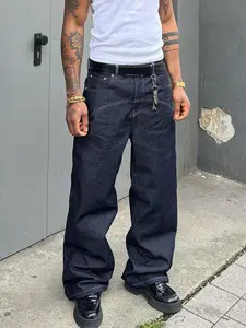 Men's Regular Fit Solid Color Double Line Design Straight Leg Low Rise Dark Wash Jeans, Casual Comfy Denim Trousers for Daily Wear, Fashion Men's Bottoms for All Seasons