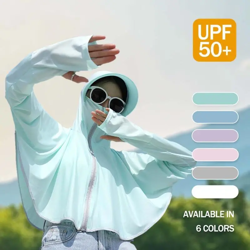 Summer UPF 50 + Women's Jacket Long Sleeve Sunscreen Hoodie Outdoor Activity Cool Sunscreen Clothing for Outdoor Cycling, Walking, Fishing, and Daily Use