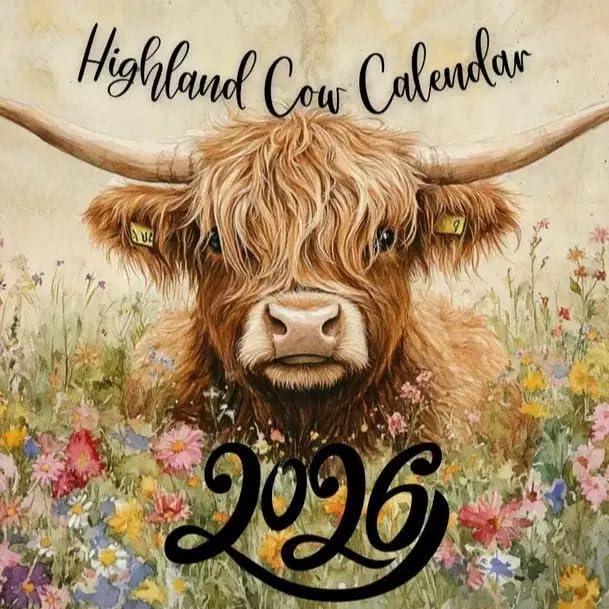 2026 Highland Cow Calendar - Highland Cattle Wall Calendar, Animal Lovers & Home/Office Decor, 12-Month Spiral-Bound Calendar