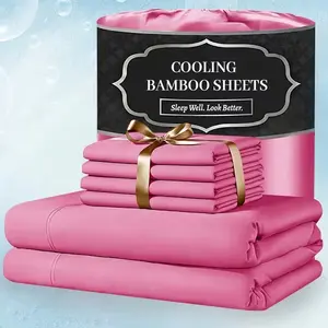 Extra-thick bamboo bedding set - 4/6 pieces, breathable and cool, soft, wrinkle-free, suitable for extra-thick mattresses, bedroom decoration, bed sheet and pillowcase set for children.