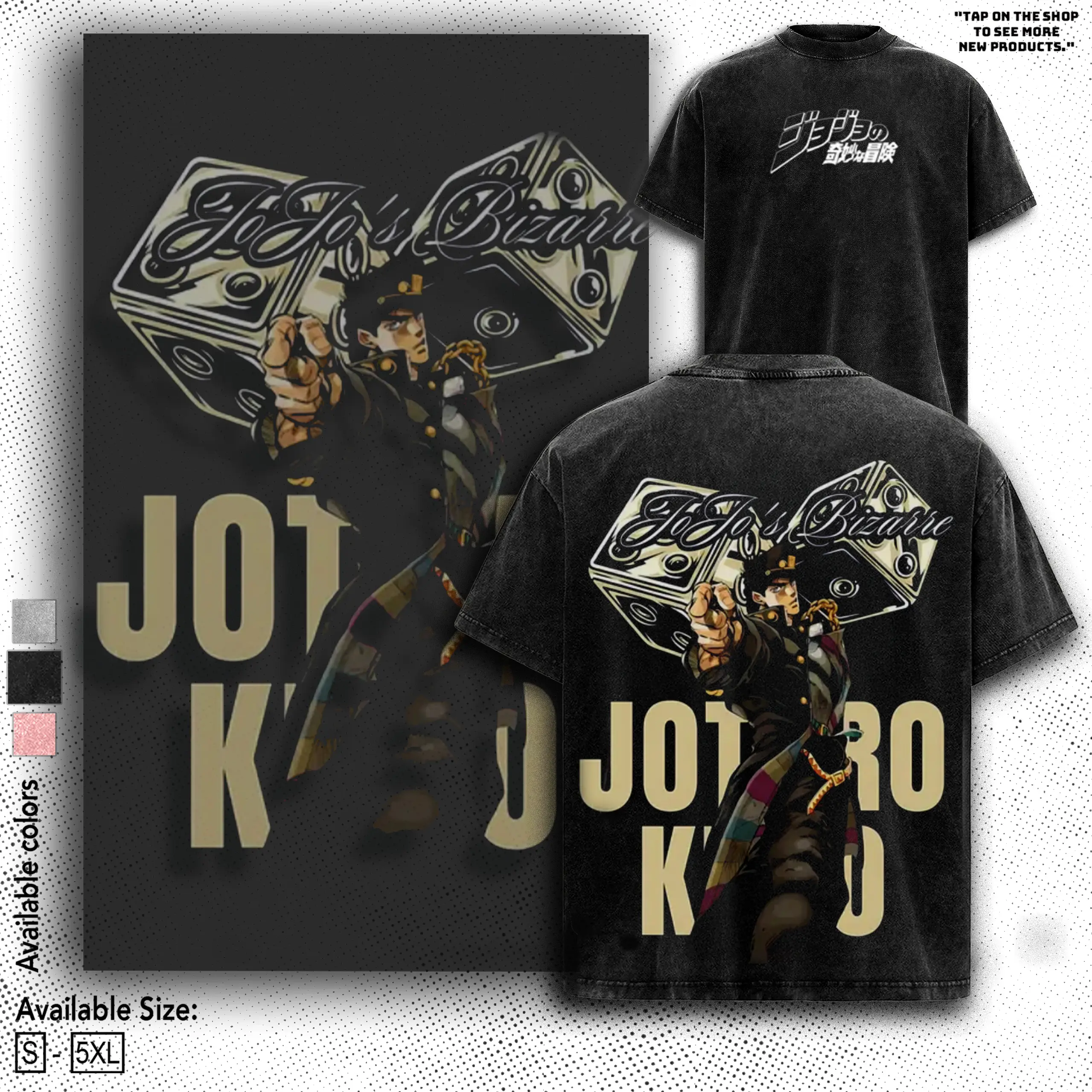 Otaku Soul - Jotaro Kujo Jojo Bizzare Adventure Shirt, Hoodies, Sweatshirt Japanese Anime 2 Print Washed JoJo Heavyweight Gift for Fans Fabric Casual Cotton