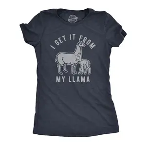 Womens I Get It From My Llama T Shirt Funny Alpaca Mom Mothers Day Graphic Novelty Tee Funny Womens T Shirts Cute Vintage Fashion Casual Ladies T-Shirt Gift Mother's Day Tops for Women Funny Animal Top Women's Navy
