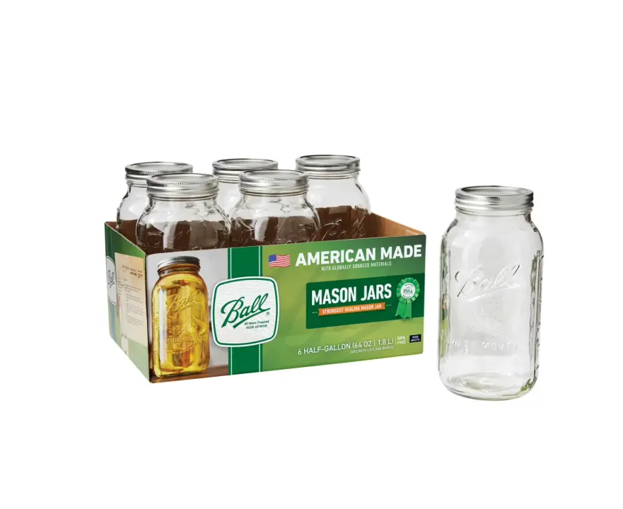Ball Glass Mason Jars with Lid & Band, 64 Oz, 6 Count (Kitchen Preserving Containers)