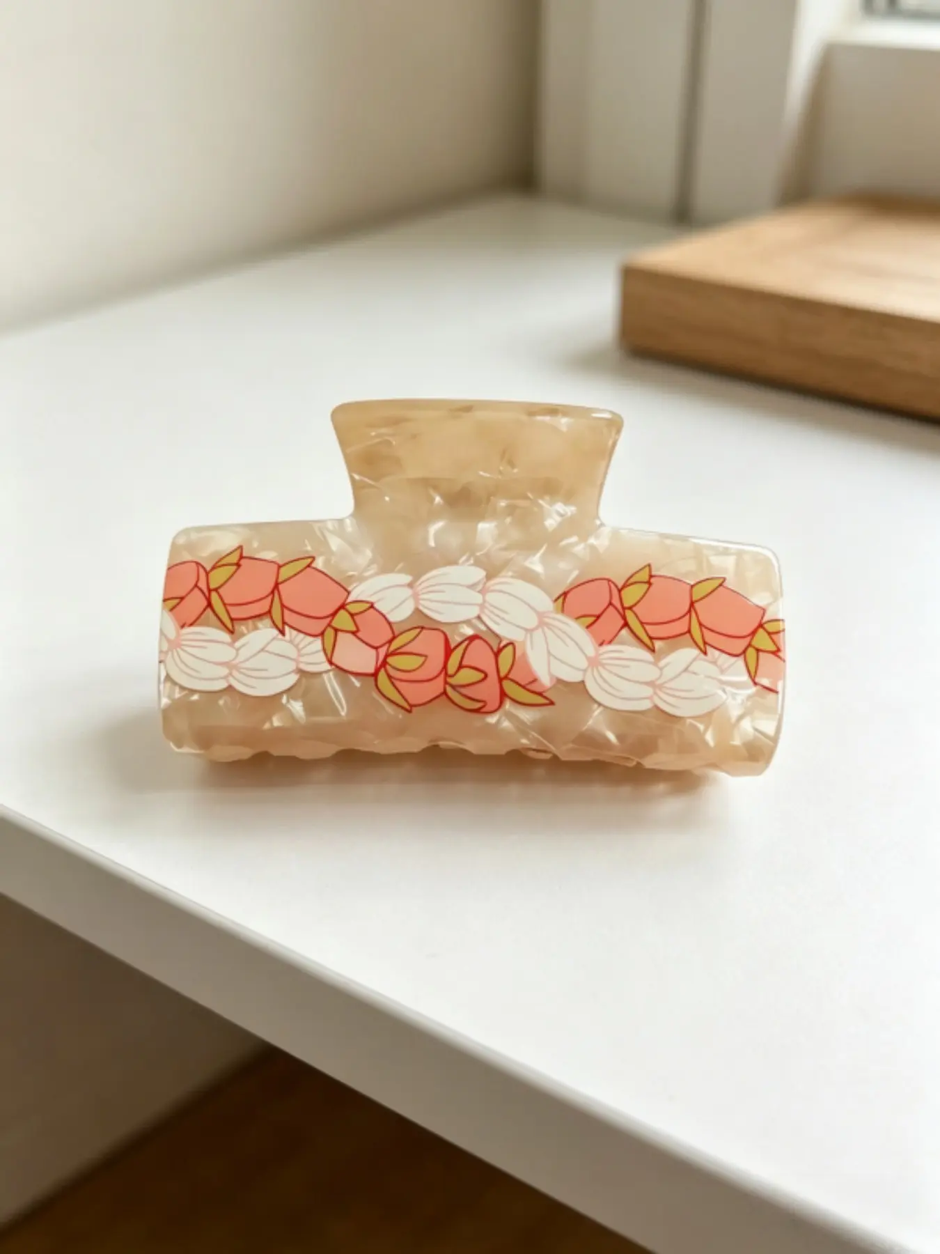 Vintage Rose Print Hair Claw Clip, Non-Slip Strong Hold, Suitable for Thick/light Hair, Elegant Acrylic Shark Clip, Retro Peach Print Daily/party Accessory, Hair Decor, Hair Clips