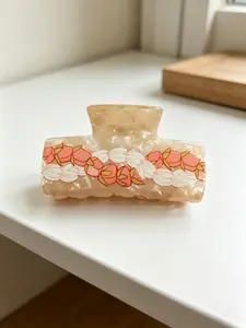 Vintage Rose Print Hair Claw Clip, Non-Slip Strong Hold, Suitable for Thick/light Hair, Elegant Acrylic Shark Clip, Retro Peach Print Daily/party Accessory, Hair Decor