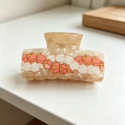 Vintage Rose Print Hair Claw Clip, Non-Slip Strong Hold, Suitable for Thick/light Hair, Elegant Acrylic Shark Clip, Retro Peach Print Daily/party Accessory, Hair Decor, Hair Clips