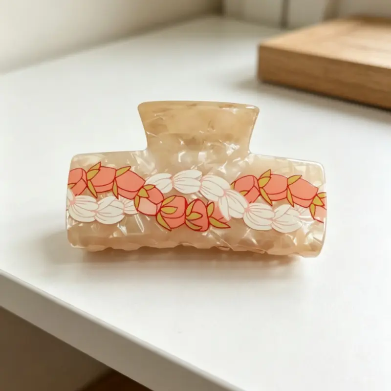 Vintage Rose Print Hair Claw Clip, Non-Slip Strong Hold, Suitable for Thick/light Hair, Elegant Acrylic Shark Clip, Retro Peach Print Daily/party Accessory, Hair Decor, Hair Clips