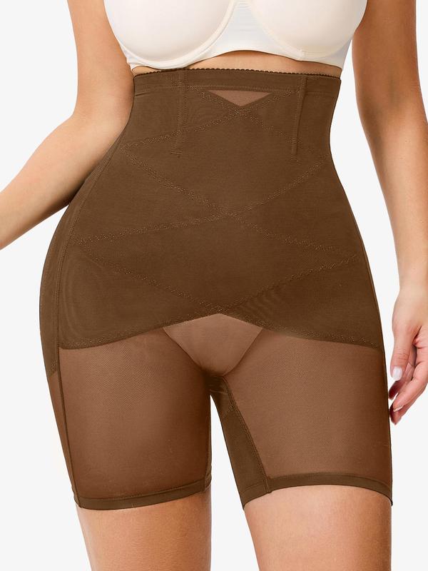 Women's Solid Sheer High Waist Shapewear Shorts, High Stretch Tummy Control Shaper, Ladies Shapewear Bottoms for Daily Wear