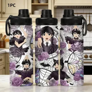 1pc 20oz Stainless Steel Insulated Tumbler – Wednesday Addams-Themed: Purple Roses & Spiderweb Gothic Style Portable Sports Cup. Features a Carry Handle and Leak-Proof Lid; Ideal for Indoor & Outdoor Fitness. A Personalized Gift for Birthdays and Holidays