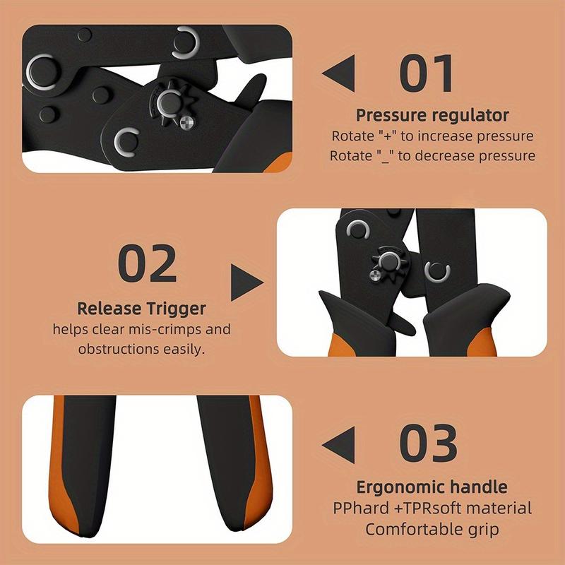 600-piece SN-58B Ratchet Crimping Pliers Set Hand Tools for Crimping AWG 23-16 Terminals, with A 2.8/4.8/6.3mm Male and Female Clamp Connector Combination Kit