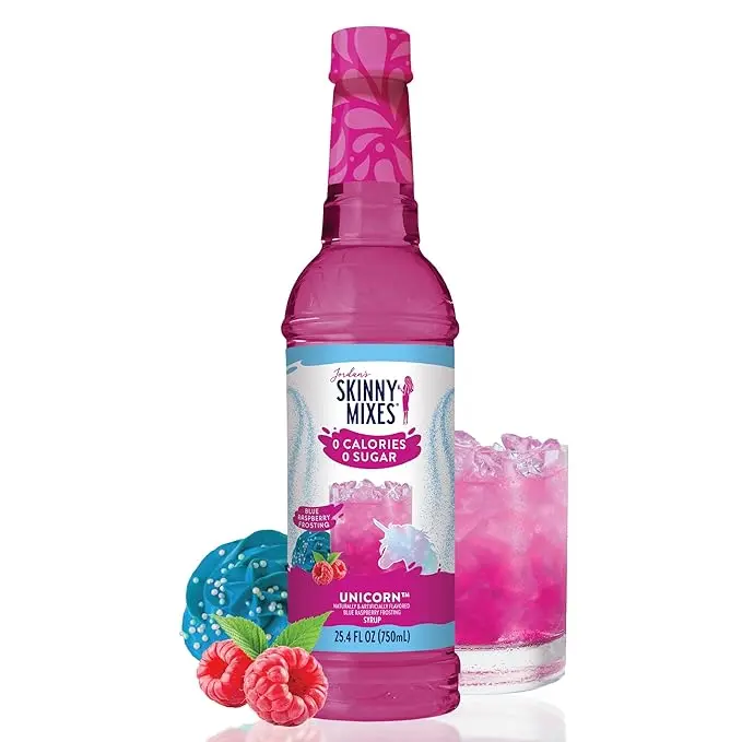 Jordan's Skinny Mixes Unicorn Syrup for Drinks, 25.4 fl oz | 0 calories, 0g sugar, 0g carbs per serving, Keto-friendly and kosher, Mixes into coffee, lemonade, cocktails, and dirty sodas