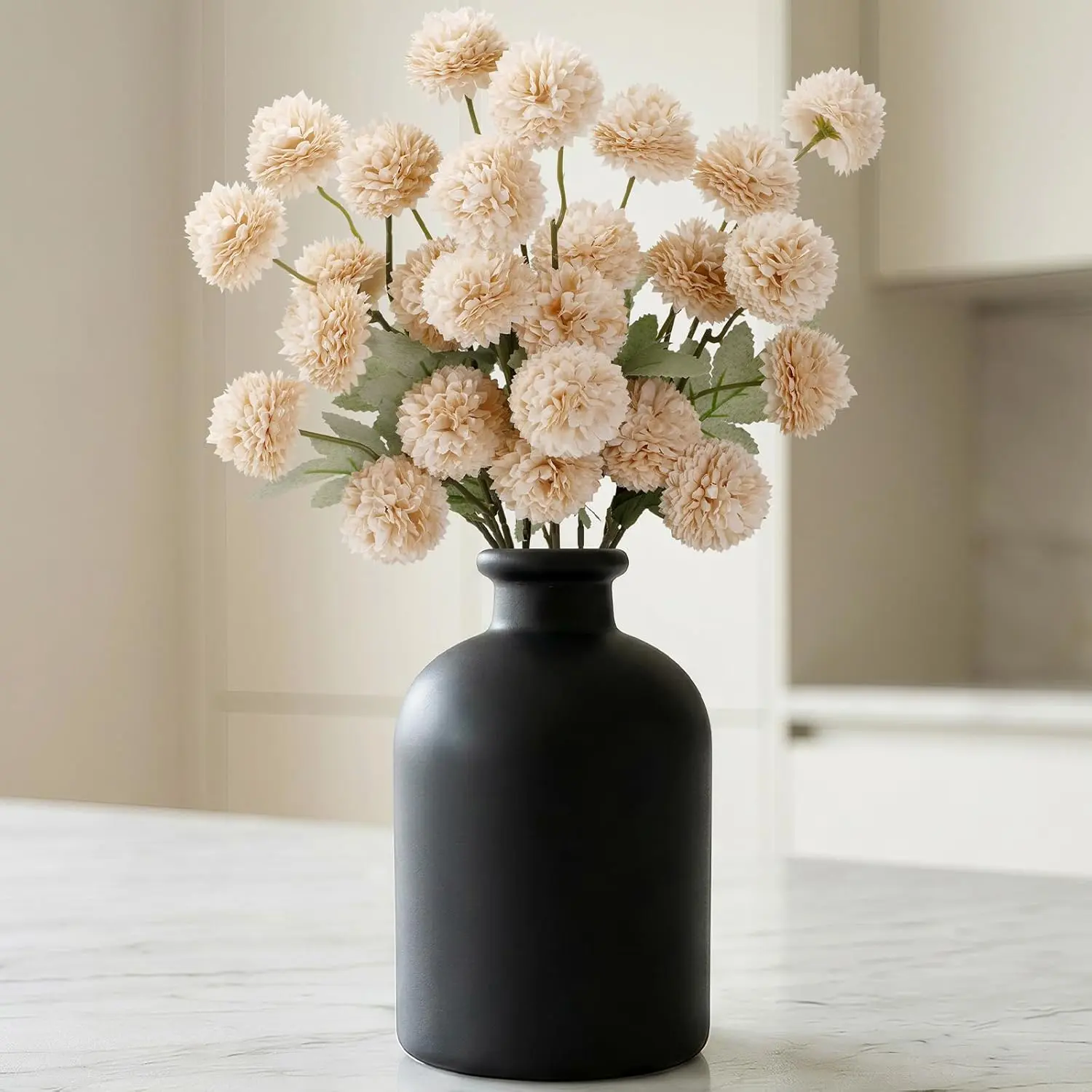 Lifewit 5/10 Pcs Faux Silk Pom-Pom Snowball Mums - Lifelike Decorative Artificial Flowers with Long Stems for Home Decor, Graduation Gifts, Teacher Appreciation, Wedding Floral Arrangements, DIY Bouquets and Centerpieces