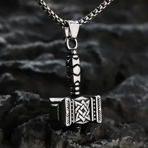 Stainless Steel Necklace Cuban Link Chain with Thor Hammer Pendant, Symbol of Strength,Non-Fading Material, Perfect Gift for Boy friend and Father