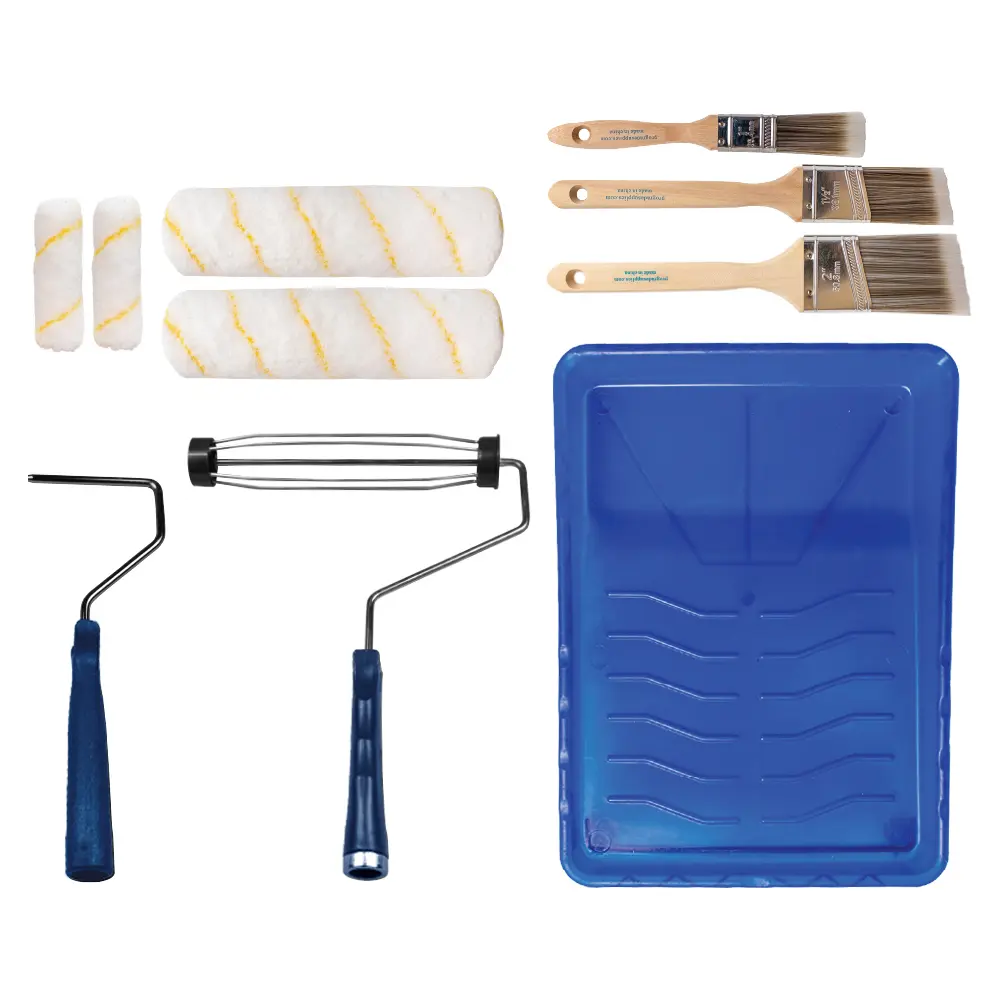 Vermeer Paint Roller Kit - 10-Piece All-in-One Plastic Tray with Rollers & Brushes Painting Set for All Paints & Stains