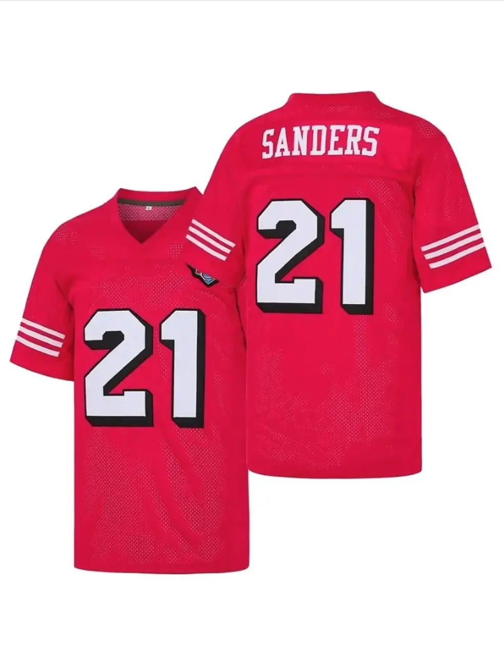 [FULL LOGO] - Sanders #21 Red Football Jersey, 75th Anniversary Patch Fan Edition, Breathable Mesh V-Neck Game Day Sports Shirt & Football Fan Gift for Men