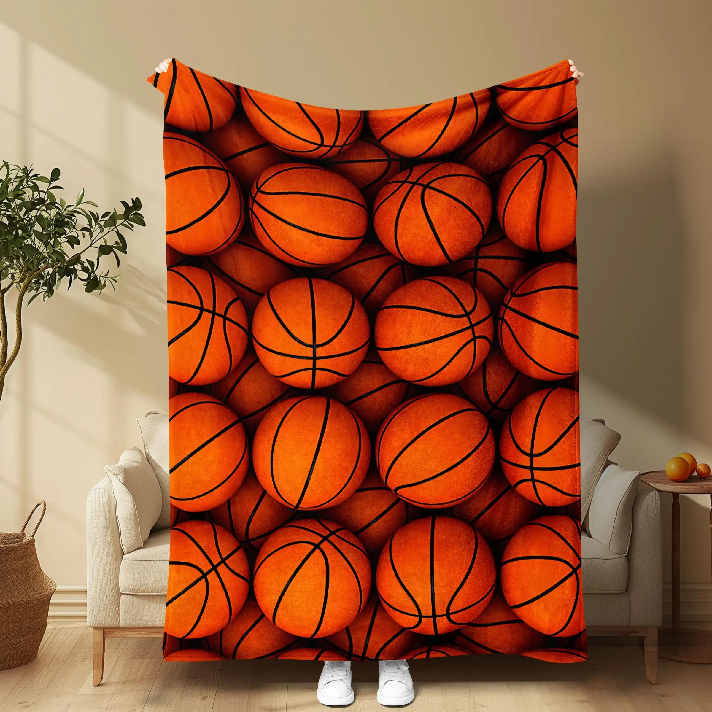 Basketball Pattern Blanket, Soft Comfortable Throw Blanket, Cool Bedroom Bedding Blankets, Warm Napping Blanket For Home Office Travel Camping