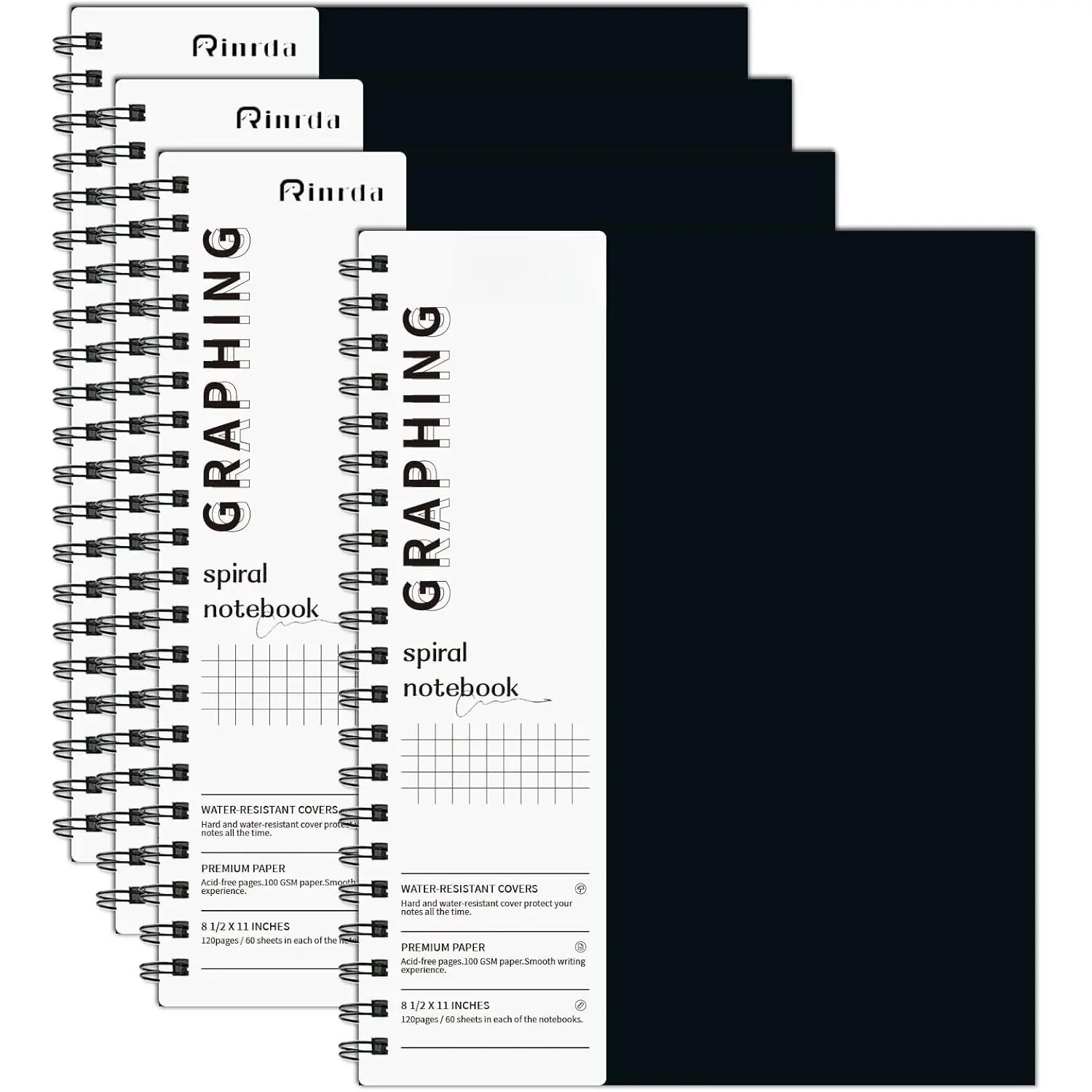 Graph Paper Notebook Spiral Notebook 8.5" x 11"-4 Pack Grid Paper Notebook Graph notebook Engineering notebook 120 Pages 100 GSM Thick Graphing Paper Notebook Hardcover Journal for School,