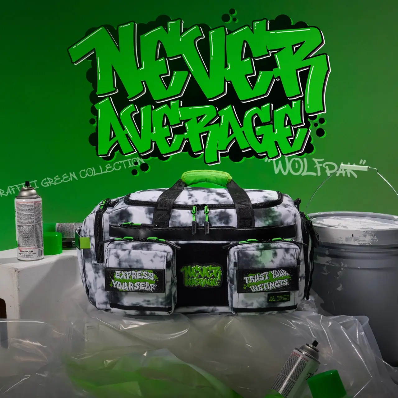 30L Perfect Duffle Bag Graffiti Green Sale
