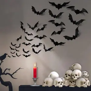 88 Pcs Halloween Decorations Indoor PVC 3D Scary Bats Wall Decor DIY Halloween Bat Decoration Stickers for Home Decor Bathroom Indoor Party Supplies