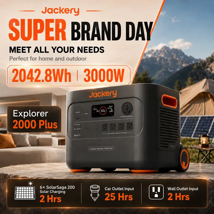 Jackery Explorer 2000 Plus Portable Power Station, 2042Wh LiFePO4 Solar Generator, 3000W AC Output, Expandable to 24kWh, UPS Home Backup for Emergency Camping RV Off-Grid(Solar Panel Optional)