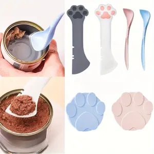 6 Pcs Pet Food Can Supplies Set,Including 2 Universal Silicone Can Covers Cat Can Lids,2 Multifuctional Mini Spatula Pet Can Opener and 2 Dog Spoons for Pets Feeding Can,Pet Supplies tools