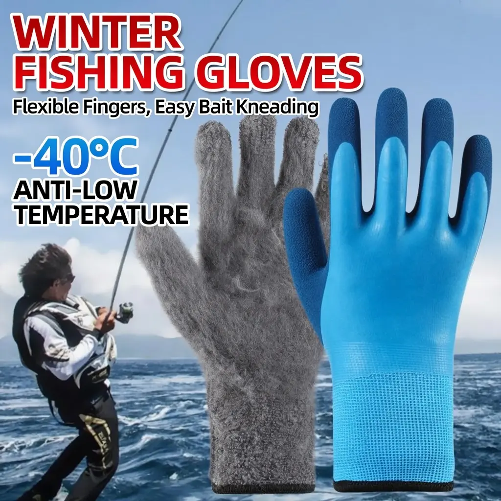 Winter Waterproof Fishing Gloves, Thermal Insulated Cold Weather Work Gloves, Anti-Slip Freezer Gloves for Fishing, Skiing & Outdoor Work