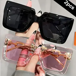 2 Pairs Luxury Oversized Unisex Eyeglasses, Rose Gold Frame with Transparent Gradient Acrylic Lenses, Trendy Stylish All-Match Eyewear, Ideal for Parties, Travel, Beach Outings, Outdoor Activities and Daily Casual Street Wear