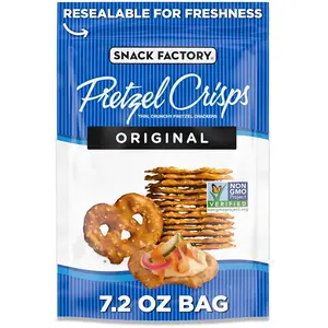 Snack Factory Original Pretzel Crisps, Non-GMO, 7.2 oz Resealable Bag