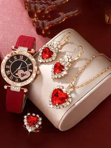 4-piece Women's Exquisite Dial Belt Quartz Watch Bracelet Glamour Set