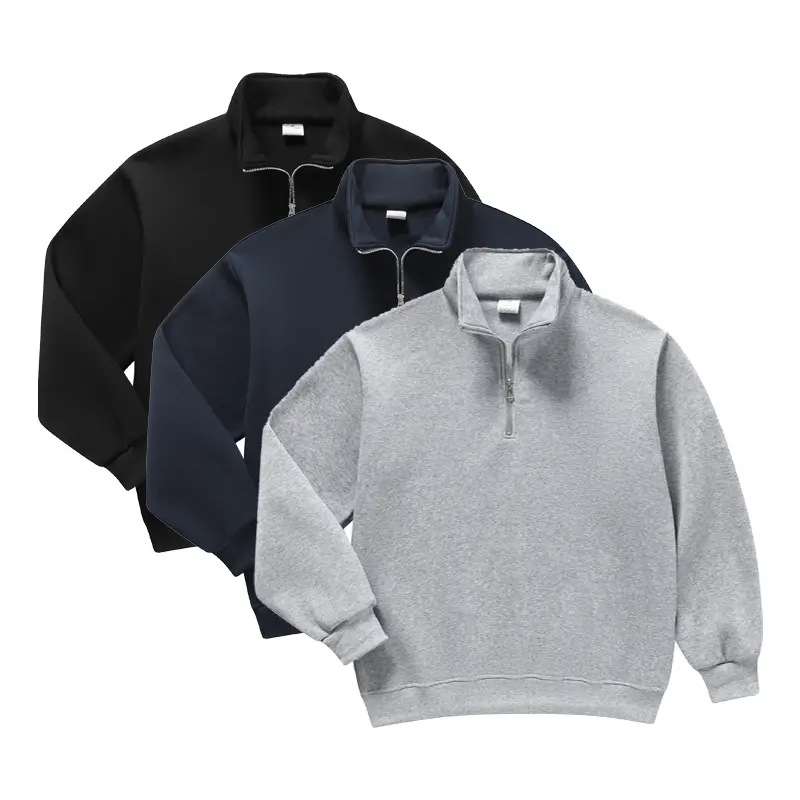Men’s half zip stand collar sweatshirt — soft, breathable fabric; loose long sleeves; pullover design. A versatile wardrobe staple for everyday commuting, campus life, workouts, outings, walks, dates, weekend errands, and street style looks—an essential p