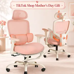 Ergonomic Office Chair with Footrest, Mesh Desk Chair with Adjustable Headrest & Armrests & Dynamic Floating Wing Lumbar Support, High Back Computer Chair for Home Office