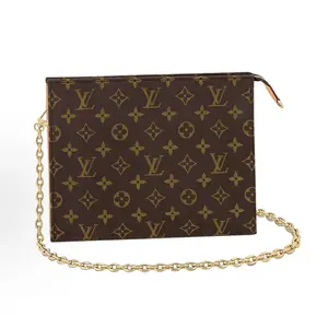 Pre-owned Louis Vuitton canvas Toiletry Bags Classic Monogram Handbag with Detachable Chain Large Size Brown Toiletry Bag Travel Essential Clutch Coated Canvas