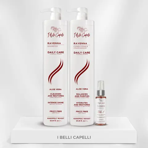I Belli Capelli Ravenna Daily Care Hair Kit - Aloe Vera Shampoo and Conditioner (2x1L/2x33.8 fl.oz, Cleanser, Moisturizer, Hydrate) + Gentle Repair Hair Oil (1x60ml/1x2.0 fl.oz, Radiant Results)