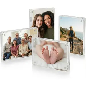4 Pack  Picture Frames 4x6, Extra Thick  Photo Block, Double Sided Clear Frameless Picture Holder, Self Standing Desktop Display for Office, Wedding Table Numbers &
