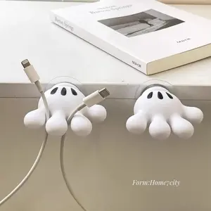 Cute Mickey Palm Suction Cup Hook Multi-functional Traceless Wall Hook Toothbrush Holder Towel Hanger Data Cable Winder Home Bathroom Storage Organizer