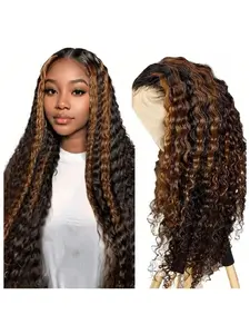 180% Density 13x4 1B/30 Deep Wave HD Lace Front Wig, Pre-Plucked with Baby Hair, Deep Curly Wave Human Hair Wig, 1B30 Ombre Brown to Honey Blonde Balayage, Natural Lace, Hd Lace Frontal, Suitable for Daily Wear, Women's Style