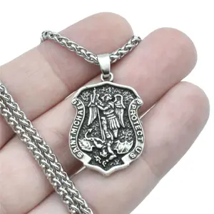 Archangel Saint St Michael Protect Us Medal Shield Pendant Necklace w 20" Chain necklace boyfriend gifts