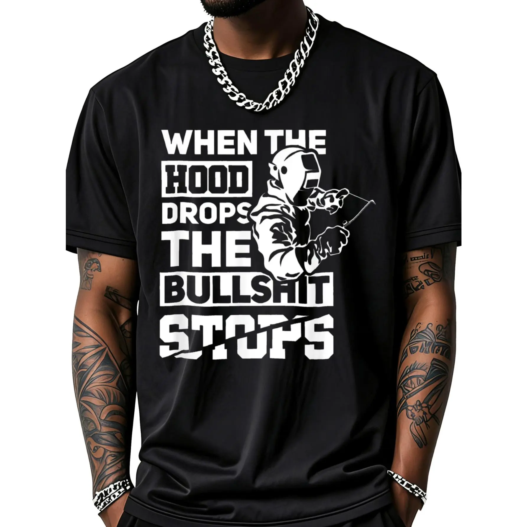 When The Hood Drops Funny Welder Gift Pipeliner Welding T-Shirt