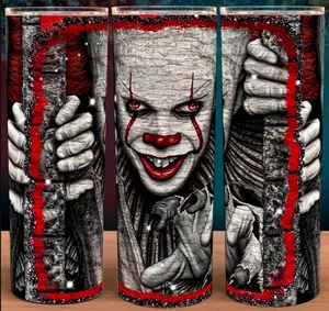 IT Movie Pennywise The Clown Horror Hands 20oz Stainless Steel Tumbler with Slide Closure Lid & Reusable Straw Handmade Design Drinkware - Insulated, Glossy