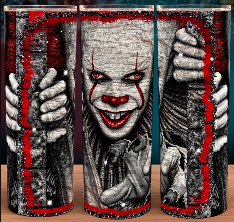 IT Movie Pennywise The Clown Horror Hands 20oz Stainless Steel Tumbler with Slide Closure Lid & Reusable Straw Handmade Design Drinkware - Insulated, Glossy
