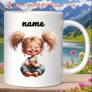 2026  1pc Ceramic Cup with "little Cute Smile" Design, Personalized Custom Name, 11oz Double-sided High-definition Printing Daughter Bottle/kettle, a Variety of Holiday Gifts Available in 7 Colors