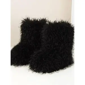 Women's Faux Fur Yeti Snow Moon Boots, Size 6, Winter Warm Ankle Boots, Fashion Outdoor Shoes, Cold Weather Footwear, Holiday Gift