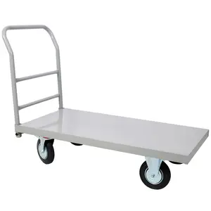Heavy Duty Industrial Flatbed Platform Truck, 24 in x 48 in 2000 lb Capacity Gray Hand Dolly Cart with Stainless Steel Smooth Deck, Swivel Casters, Removable Handle for Tools & Hardware, Gardening Use
