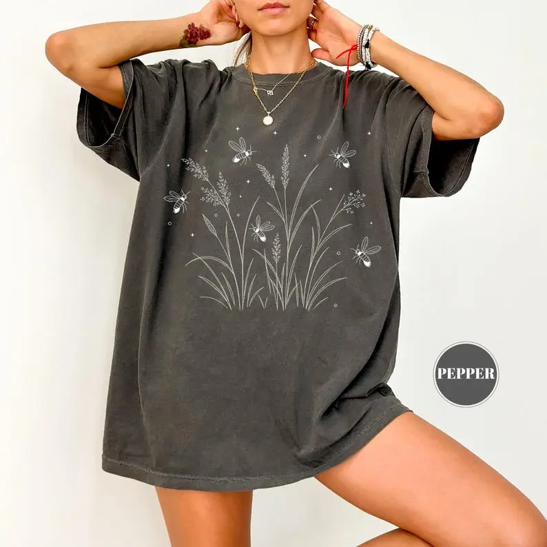 Comfort Colors Firefly Wildflower T-Shirt, Cottagecore Cotton Tee, Boho Botanical Nature Lover Gift, Vintage Garden Aesthetic Clothing
