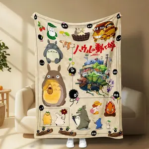 Totoro & Howl’s Moving Castle Ultra Soft Flannel Blanket | Warm Cozy | For Sofa/Bed/Dorm | Perfect Gift for Ghibli Anime Fans Kids Adults
