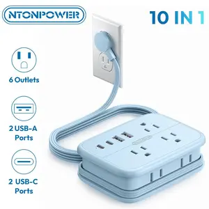 NTONPOWER 10-in-1 Travel Power Strip - 6 Outlets, 4 USB Ports (2 USB-C), 4ft Extension Cord, Compact Wrap-Around for Family Travel, Home Office