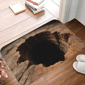 3D Optical Illusion Black Hole Crack Diatomaceous Earth Bath Mat Non-Slip Machine Washable Soft Diatom Mud Carpet for Indoor Outdoor Living Room Balcony Entrance