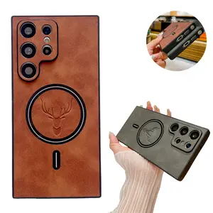 Magnetic Wireless Charging Leather Phone case for Samsung S25 Ultra S24 S23 S22 S21, Soft Shockproof case with Full Lens Protection