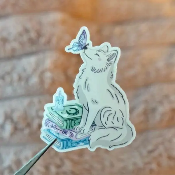 Quicksilver Fox with Butterfly Sticker- Fantasy Bookish Sticker, Romantasy Book Stickers, Cute Bookish Kindle Sticker, Onyx fox Sticker