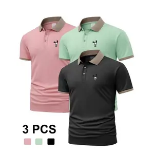 Men's Rabbit Print Polo Shirt, Regular Fit Casual Short Sleeve Collared Top for Summer, Fashion Men's Clothes for Daily Wear, Tropical